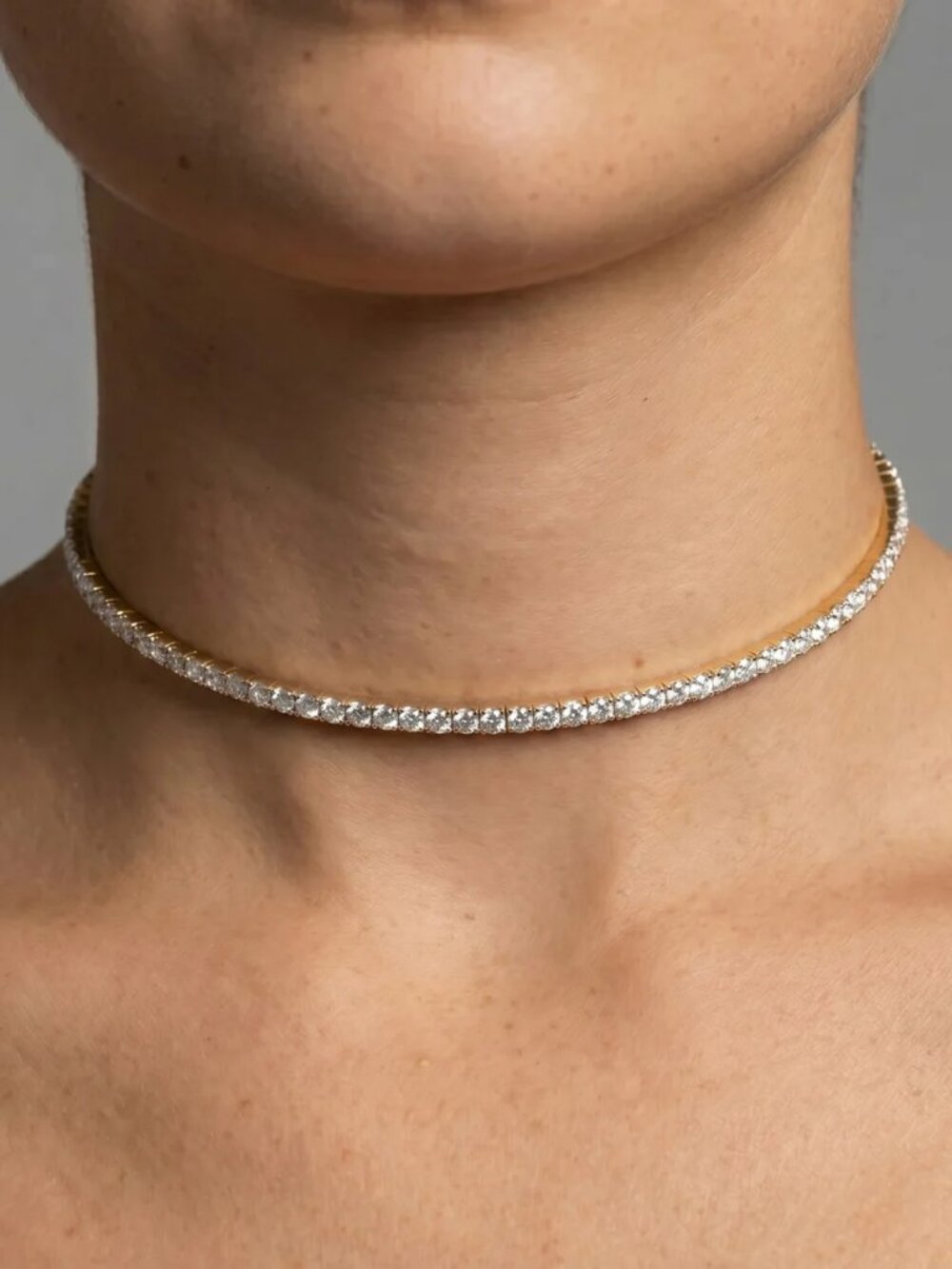 Diamond Line Choker 14K (18K Custom) Yellow Gold Necklace